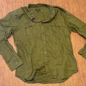 Quince linen Olive Green Button-Up Shirt